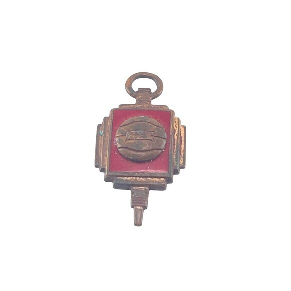Antique Red Enamel Brass Basketball Pendant Charm - Picture 1 of 5